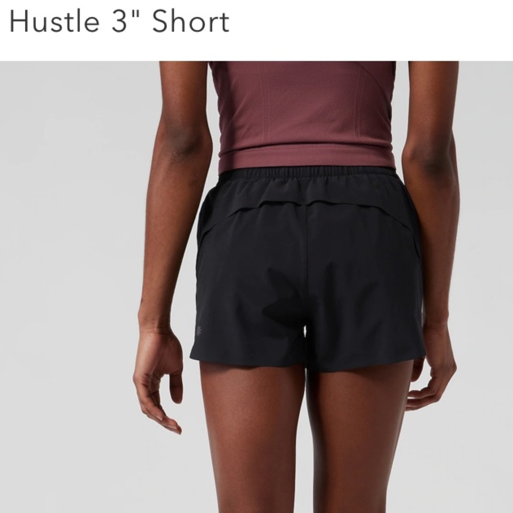 Athleta Women Hustle Shorts 3” Black Nylon Elastic drawstring pockets Sz S